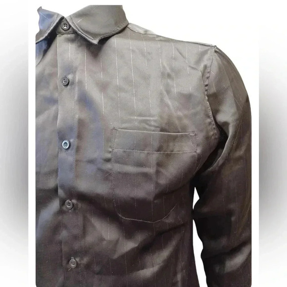 Coofandy Black Pinstripe Satin/Silky Look  Ling Sleeve Dress Shirt Size Small - Picture 3 of 10